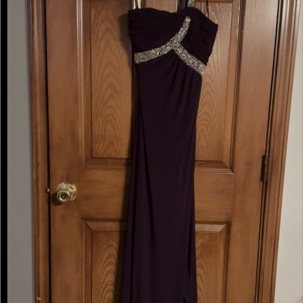 Elegant Purple Evening Gown with Silver Accents